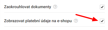 Zobrazovat platební údaje na e-shopu